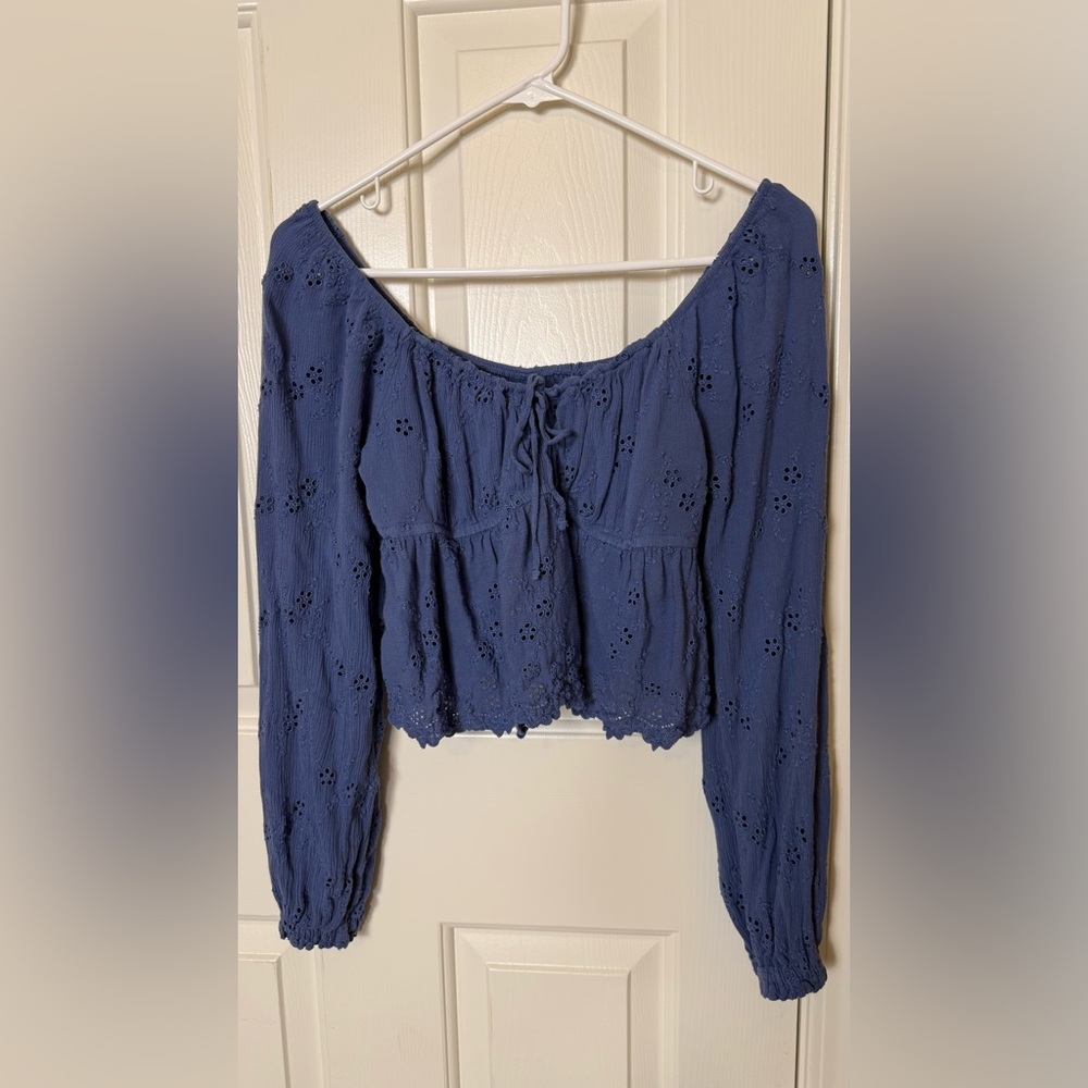 Hollister Dark Blue Eyelet Blouse